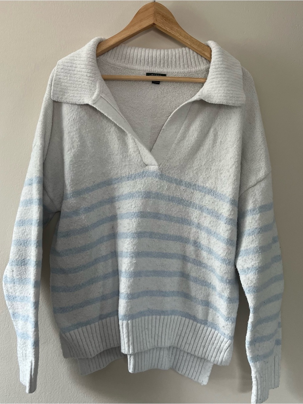 Wild Fable Light Blue & White Striped Collared Knit Sweater